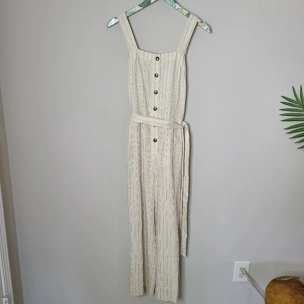 New Easel Cotton Linen Blend Striped Jumpsuit S